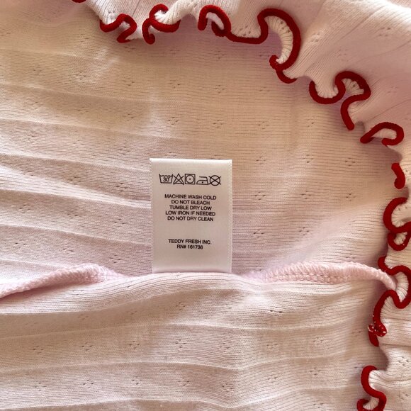 Teddy Fresh Women's Bear Butterfly Pink Pointelle Lettuce Edge Blouse size XS - Picture 5 of 5